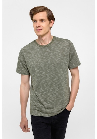 SÜVARİ Haki Regular Armürlü Bisiklet Yaka Tişört-38305 Haki
