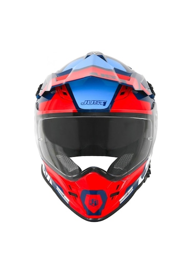 J34 Pro Tour Mavi-beyaz-kırmızı Güneş Vizörlü Cross Kask Çok Renkli