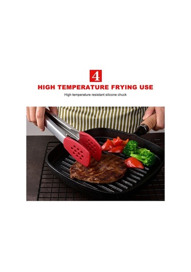 Pazly Barbekü Biftek Klipsi - Paslanmaz Çelik Ve Silikon - Yüksek Sıcaklık Dayanıklı - Gıda Kelepçesi - Kırmızı Kırmızı