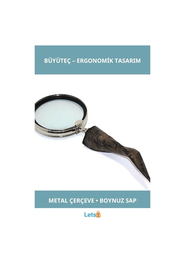 Doğal Boynuz Saplı Metal Çerçeveli Büyüteç