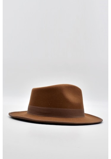 Vintage Erkek Fedora Fötr Şapka Panama İngiliz Trilby Kasket Taba - Taba