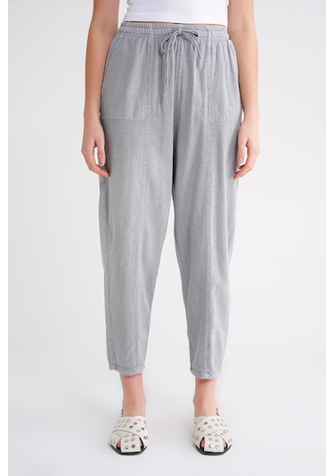 Mixray 4436 Kadın Keten Çımalı Şalvar Pantolon Gri