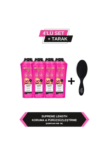 Gliss Supreme Length Uzun Saçlara Özel Şampuan 4 x 400 ML + Tarak