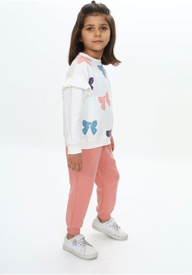 Toontoy Kız Çocuk Fiyonk Baskılı Eşofman Takım Pudra