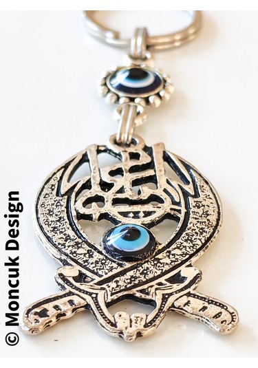 Moncuk Design Nazar Boncuklu Çift Hz Ali Kılıçlı Metal Anahtarlık