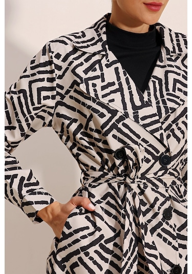 Bigdart 5853 Desenli Kruvaze Yaka Trençkot - C.beyaz 001