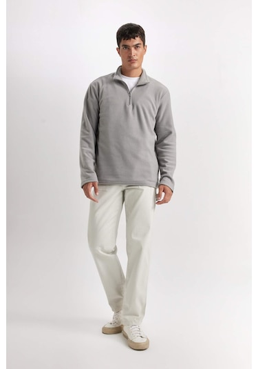 DeFacto Gri Tüylenme Yapmayan Soğuk Geçirmez Regular Fit Dik Yaka Fermuarlı Polar Sweatshirt Y3996AZNSGR307 DeFacto Gri Tüylenme Yapmayan Soğuk Geçirmez Regular Fit Dik Yaka Fermuarlı Polar Sweatshirt Y3996AZNSGR307