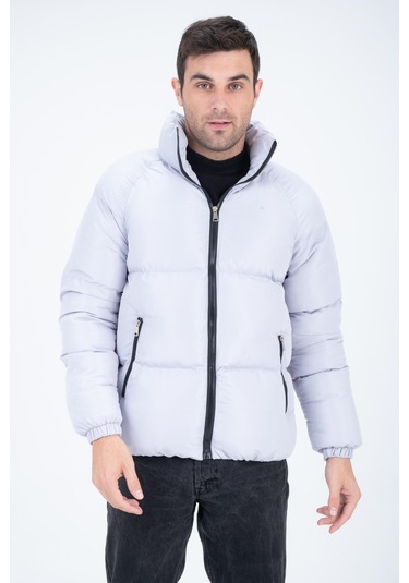 Erkek Reglan Kol Dik Yaka Age Of State Baskılı Mont Gümüş