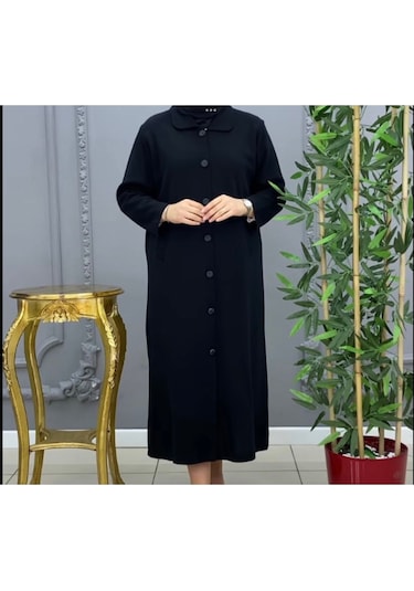 Çelik Örgü Önü Düğmeli Yaka Ve Kolağzı Kürklü Uzun Triko Hırka-kürklü Siyah - Gri