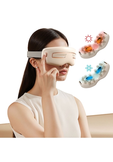 Göz Masaj Aleti Kali Taşınabilir, Isıtmalı, Soğutmalı, Bluetooth , Akapunktur Masaj Aleti Beyaz - Altın