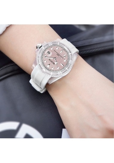 Yingfu S540 Kadın Saati Beyaz Kadran, Pembe Gövde, Koyu Renk Kişiler İçin Beyaz