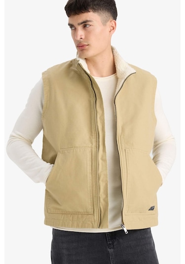 Defacto Regular Fit Dik Yaka Fermuarlı Cepli Pamuklu Yelek E8292ax25aubg795 Bej