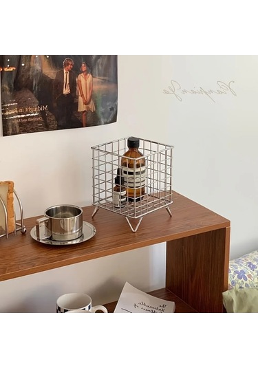 Çağdaş Masa Düzenleme Saklama Sepeti - Ofis Saklama Kutusu, Gümüş