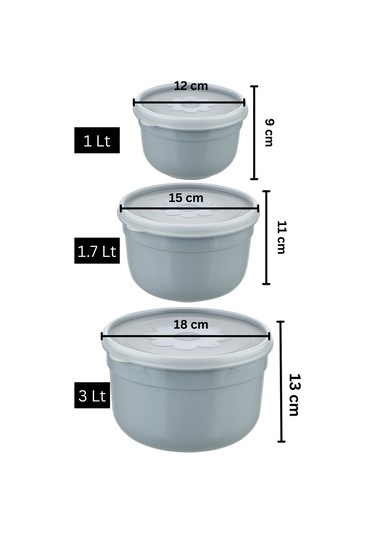 3'lü Hava Geçirmez Saklama Kabı - Gri Gri