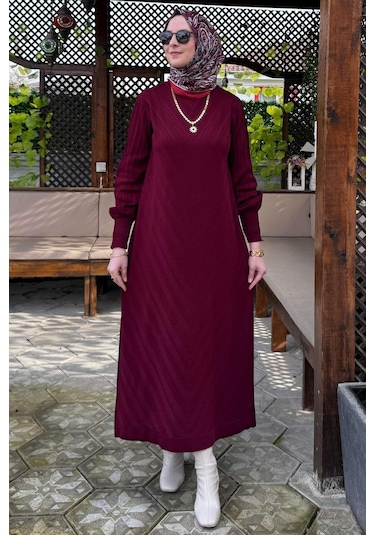 Yağmur Triko Elbise Bordo Normal