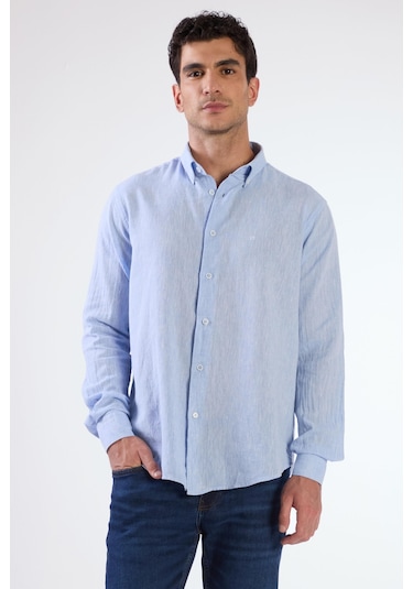 K.mavi Düz Erkek Gömlek - Regular Fıt Koyu Mavi