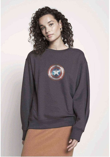 Captain Baskılı Füme Antrasit Kadın Sweatshirt (534639644)