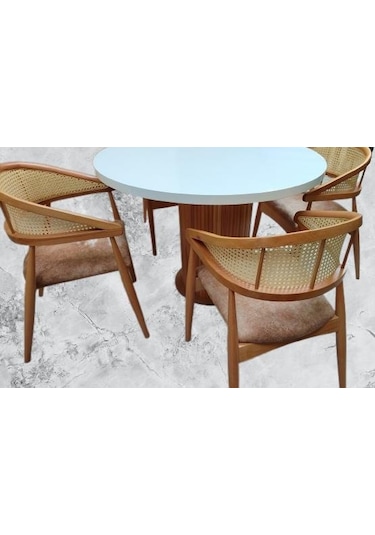 Masa Anıt 100 Cm Hasır Sandalye Takım Model Mdf Tabla Beyaz Renk El Yapım