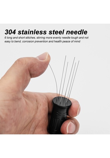 Kosona Ayarlanabilir 6 İğne 0.4mm 304 Paslanmaz Çelik Kahve Toz Dağıtıcı - Manyetik Tabanlı Ve Ergonomik El Kolu Siyah
