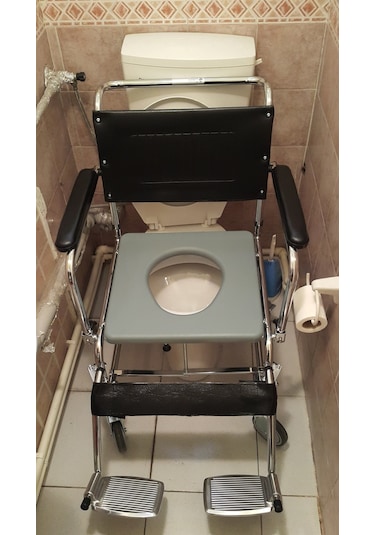 Tekerlekli Tuvalet Ve Banyo Sandalyesi Klozete Uyumlu Hasta Wc