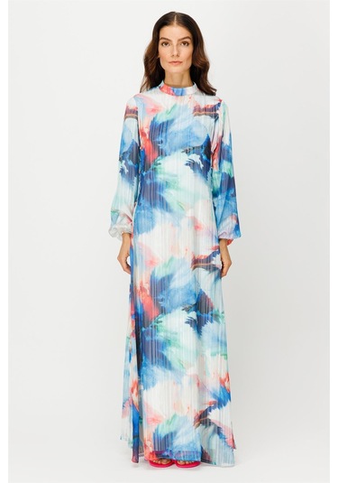 Emprime Şifon Yandan Bağlamalı Elbise Mavi-mavi Mavi