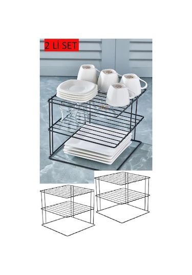 Eva Metal Tasarim Siyah 2 Adet Tabaklık 3 Katlı Dolap Içi Tabak Mutfak Ve Tezgah Düzenleyici Raf. Siyah