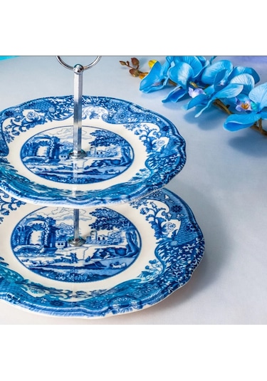 Fecra Vintage Blue 2 Katlı Kurabiyelik Seti