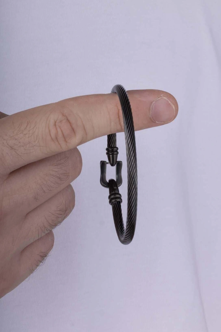 Gümüş Pazarım Örgü Model Siyah Çelik Erkek Kelepçe Bileklik Çok Renkli