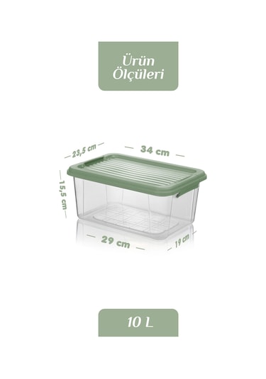 2'li Mega 10l Un Bakliyat Erzak Kabı - Kilitli Kapaklı Banyo Düzenleyici Deterjanlık Saklama Kutusu Yeşil