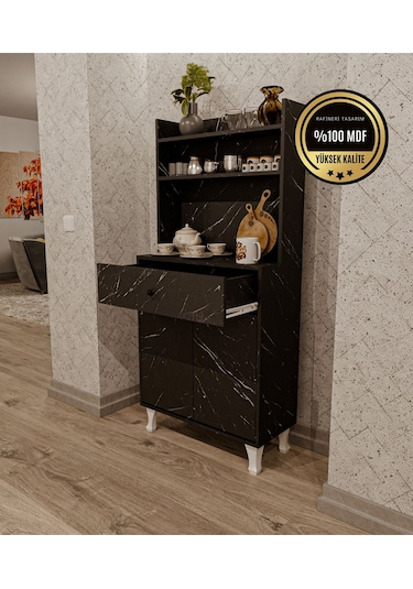 Dekorfim Çok Amaçlı Airfry Dolabı Kahve Köşesi Siyah