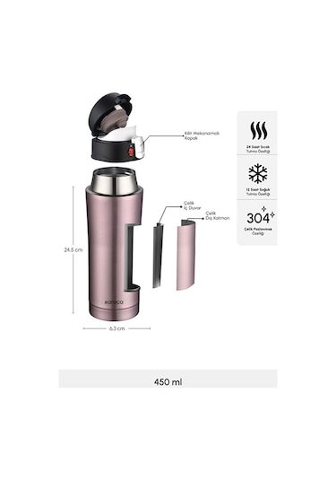 Karaca Pluton Çelik Sızdırmaz Termos Rose Gold 450 ml