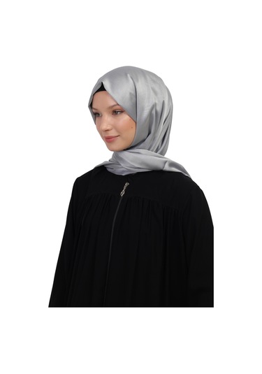 Çift Taraflı Düz Jakar Şal Parlak & Mat Dokulu, Özel Gün Şalı, Düz Renk Gri