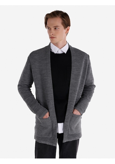 Colins Regular Fit Cepli Gri Erkek Hırka Cl1065572 Gri Melanj