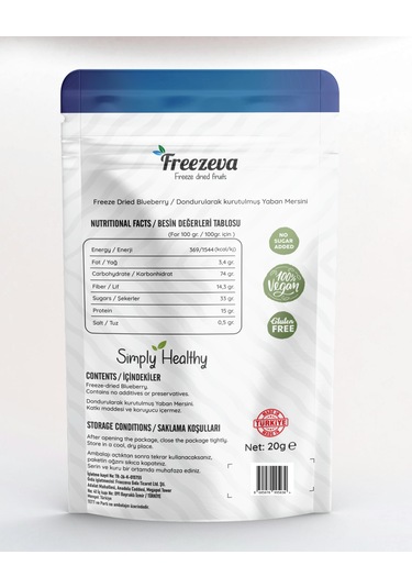 Freezeva 3'lü Paket Dondurularak Kurutulmuş Yaban Mersini Freeze Dried Yaban Mersini 3x20 Gr 20 G