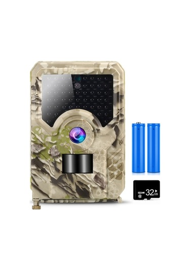 12mp 1080p Pır Sensörlü Yaban Kamerası 65ft Gece Görüşlü Avcılık & Doğa İzleme Sistemi 32gb Hafıza + 2 Pil Hediye Kamuflaj Çok Renkli
