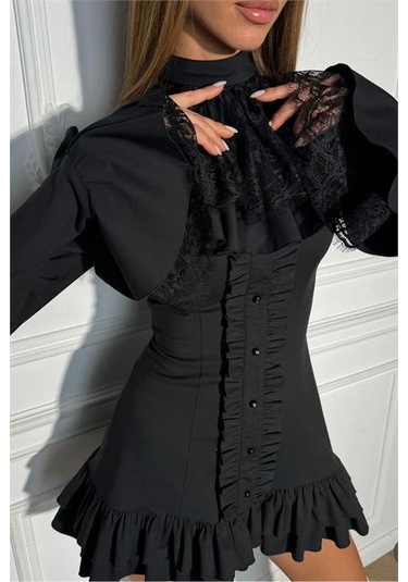 Kadın Siyah Dantel Detaylı Tasarım Elbise Dpnbemp2553 Siyah