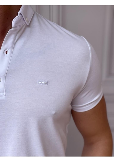 Modefendi Merserize Polo Yaka Slimfit Kalıp Tshirt Beyaz