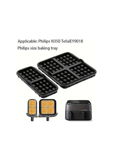 Elmpaly Siyah 2li Yapışmaz Waffle Kalıbı Hava Fritözü Uyumlu Yeniden Kullanılabilir