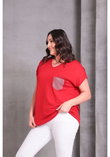 Cep Taş Baskılı Bluz Kırmızı