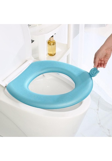 Mavi Eva Su Geçirmez Klozet Kapağı Kalınlaşmış Dört Mevsim Evrensel Tuvalet Pedi