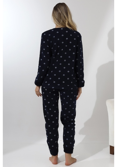 Fawn 5020 Peluş Welsoft Polar Kışlık Yumoş Kadın Pijama Takımı Lacivert