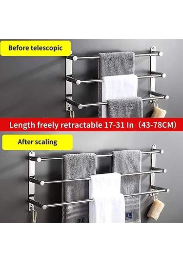Bar Geri Çekilebilir Havlu Askısı 20 - 30 İnç Ss 304 Havlu Askısı Ağır Hizmet Tipi 3m Yapıştırıcı Banyo Duvara Serbest Montaj Montaj Delikleri Kurulum Banyo Mutfak Diğer