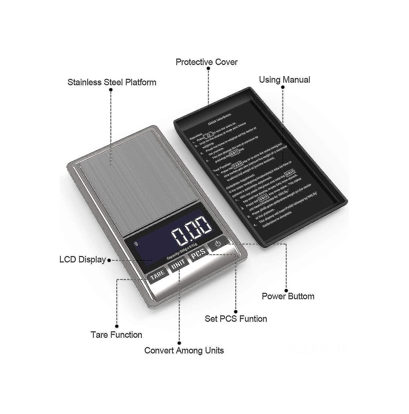 Kosona 0.01g Hassasiyetli Dijital Cüzdan Terazi, Paslanmaz Çelik Platform Ve Lcd Ekranlı, Mutfak Ve Mücevher Ölçümü İçin 500g Kapasiteli Çok Renkli