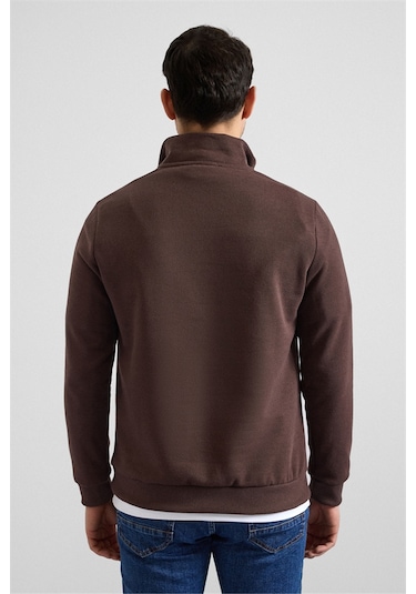 Süvari Koyu Kahve Regular Düz Yarım Balıkçı Yaka Sweatshirt Ssw2013700001-kh9 Koyu Kahverengi