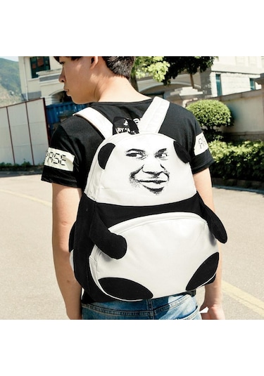 Trendy Erkek Çanta Yaratıcı Kişilik Altın Komik Sırt Çantası Panda Omuz Çantası Jacky Cheung İfadesi