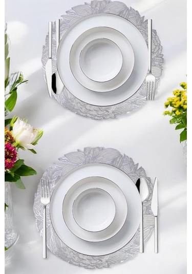 Digithome Acar 6 Lı Amerikan Servisi Supla Yuvarlak Gümüş 38 Cm Acr-283 C320.033 Gümüş