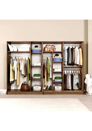 Kardelen Serisi Atlantik Çam 7 Kapaklı 10 Raflı 260 Cm Elbise Dolabı - Gardırop Seti Atlantik Çam