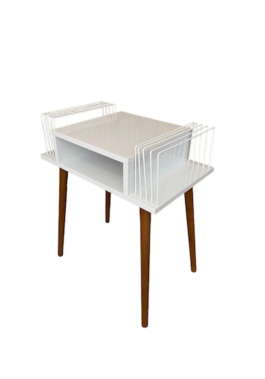 Plak Ve Pikap Sehpası 2 Li Beyaz Ahşap Ayaklı