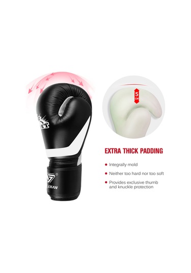 Moveevo Erkekler İçin Boks Savaş Dövüş Sandalye Korumalı Eldiveni - Bantlı, 8oz, Siyah, Kaliteli Deri Ve Şok Emici Thick Pad Siyah