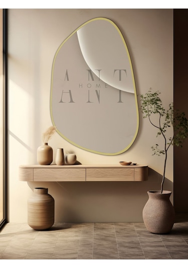 Asimetrik Ayna 75x55 Cm Konsol Aynası, Dresuar Aynası, Duvar Aynası, 1.kalite Şişecam Ayna 75 X 55 Gold